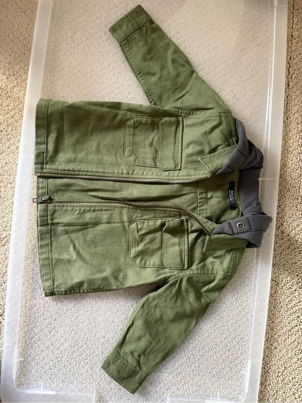 next Olive Green Jean-Style Hooded Jacket with Gray Hood